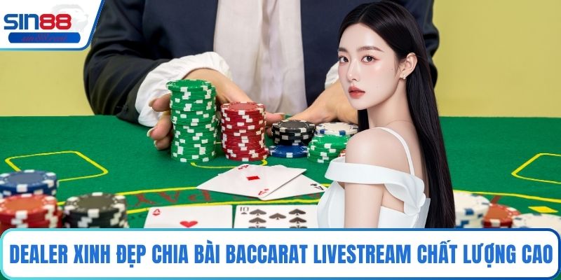 Dealer xinh đẹp chia bài Baccarat livestream chất lượng cao